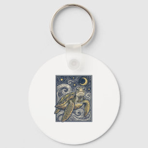 Antieke Gravure Zeeschildpad Sterrennacht Sleutelhanger