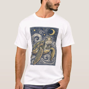 Antieke Gravure Zeeschildpad Sterrennacht T-shirt