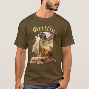 Antieke Griffin Gryphon Mythologie Bruin Goud T-shirt