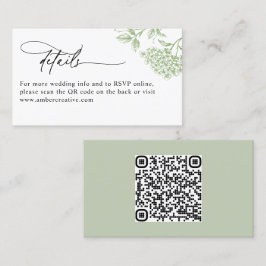 Antieke groene bloemencode QR trouwkaart met detai Visitekaartje