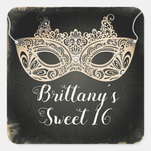 Antieke Groene Parel Maskerade Masker Sweet 16 Fee Vierkante Sticker (Voorkant)