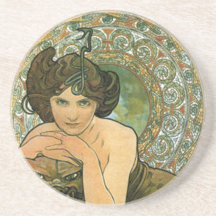 Antieke groene smaragd verleidster Art Nouveau Muc Zandsteen Onderzetter