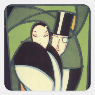 Antieke Groente Topper Label, Art Deco Romantiek Vierkante Sticker