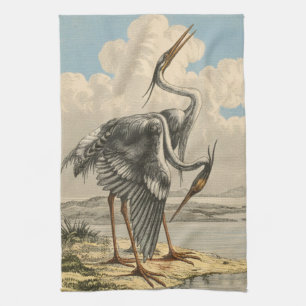 Antieke Grote Blauwe Reiger Dramatische Ornitholog Theedoek