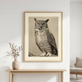 Antieke Grote Uil Sepia Vogel Poster