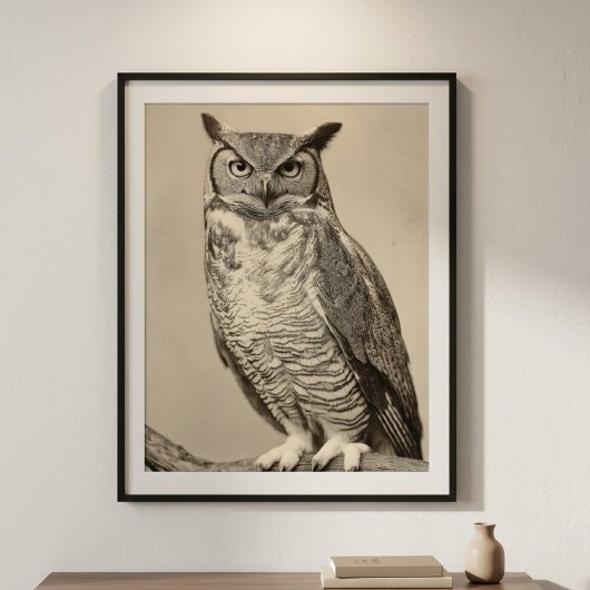 Antieke Grote Uil Sepia Vogel Poster