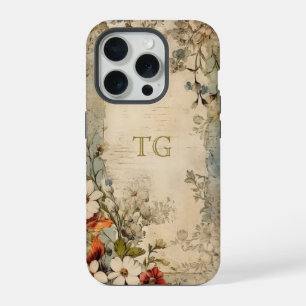 Antieke Grunge Ambachtelijke Botanische Monogram iPhone 15 Pro Case
