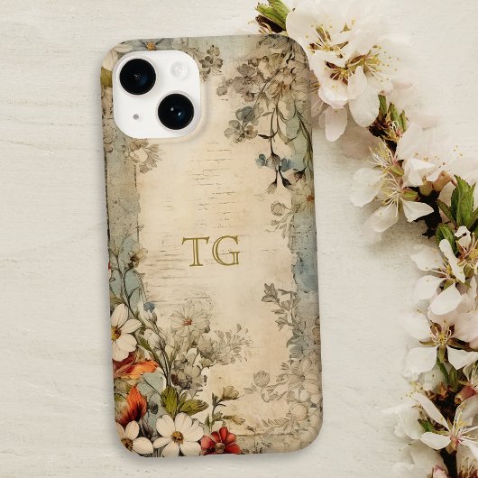 Antieke Grunge Ambachtelijke Botanische Monogram iPhone Hoesje