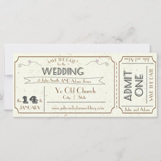 Antieke Grunge Ticket Bewaar de Datum (Voorkant)