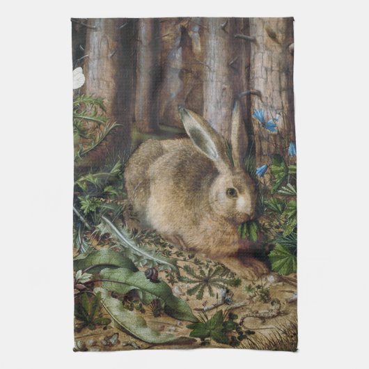 Antieke Haas Bos Natuur Donker Cottagecore Theedoek (Verticaal)