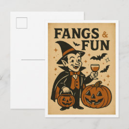 Antieke Halloween-hoektanden en plezier Briefkaart