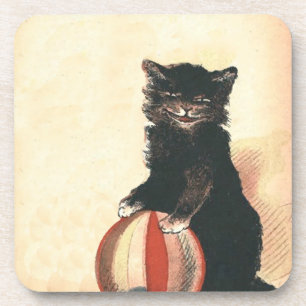 Antieke HALLOWEEN Zwarte Kat Onderzetter