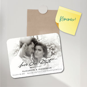 Antieke handgeschreven foto save the date magneet