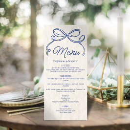Antieke handgetekende blauwe retro linten boog bru menu