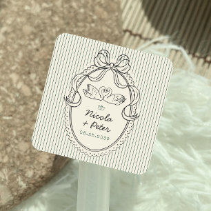 Antieke handgetekende zwaan strepen trouwgeschenk vierkante sticker
