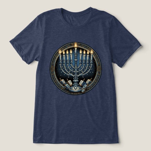 Antieke Hanukkah-menora Tri-Blend Shirt (Design voorkant)