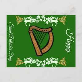 Antieke Harp Sint-Patricksdag Shamrock Keltisch Feestdagenkaart