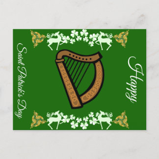 Antieke Harp Sint-Patricksdag Shamrock Keltisch Feestdagenkaart