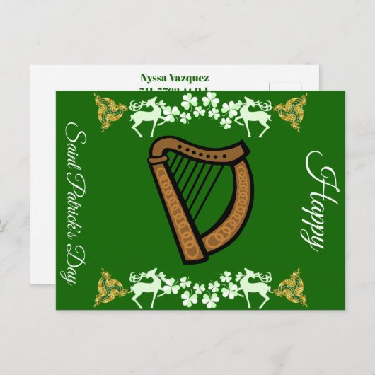 Antieke Harp Sint-Patricksdag Shamrock Keltisch Feestdagenkaart (Voorkant / Achterkant)