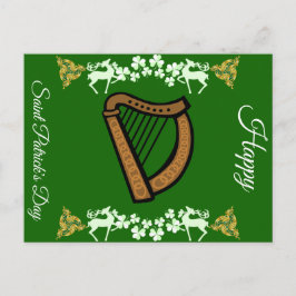 Antieke Harp Sint-Patricksdag Shamrock Keltisch Feestdagenkaart