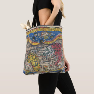 Antieke hartvormige wereldkaart van Peter Apian 15 Tote Bag