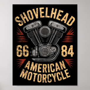 Antieke Hd Motorfiets Vtwin Shovelhead Motor Teken Poster