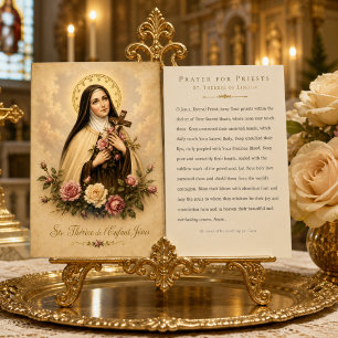 Antieke Heilige Theresia gebedsprentje voor priest Visitekaartje