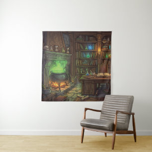 Antieke Heks Tovenaar Thuisstudio Wandkleed