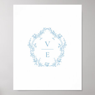 Antieke Hemelblauwe Monogram Trouw Crest Poster