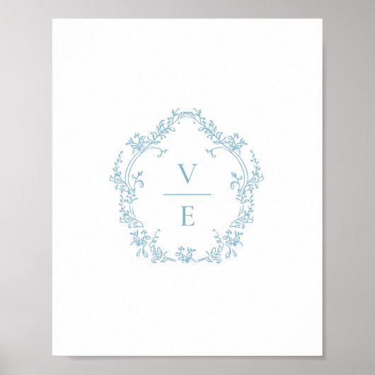 Antieke Hemelblauwe Monogram Trouw Crest Poster (Voorkant)