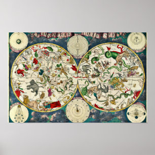 Antieke Hemelkaart van de Sterrenbeelden 1670 Poster