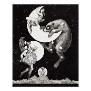 Antieke Hemelse Maan Godin & Grote Beer Poster