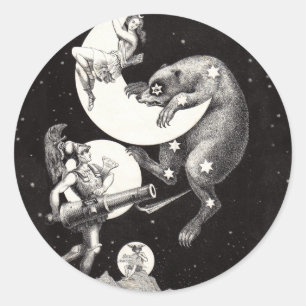 Antieke Hemelse Maan Godin & Grote Beer Ronde Sticker