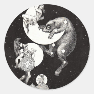 Antieke Hemelse Maan Godin & Grote Beer Ronde Sticker