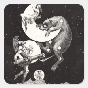 Antieke Hemelse Maan Godin & Grote Beer Vierkante Sticker