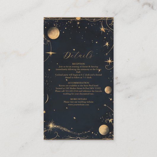 Antieke Hemelse Maan Sterren Bruiloft Informatiekaartje (Voorkant)