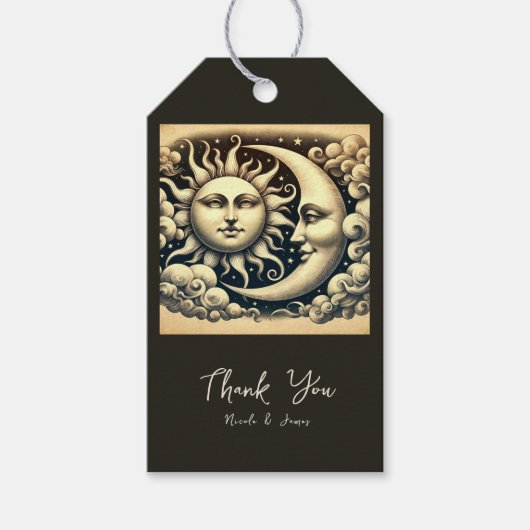 Antieke Hemelse Zon & Maan  Cadeaulabel (Voorkant)