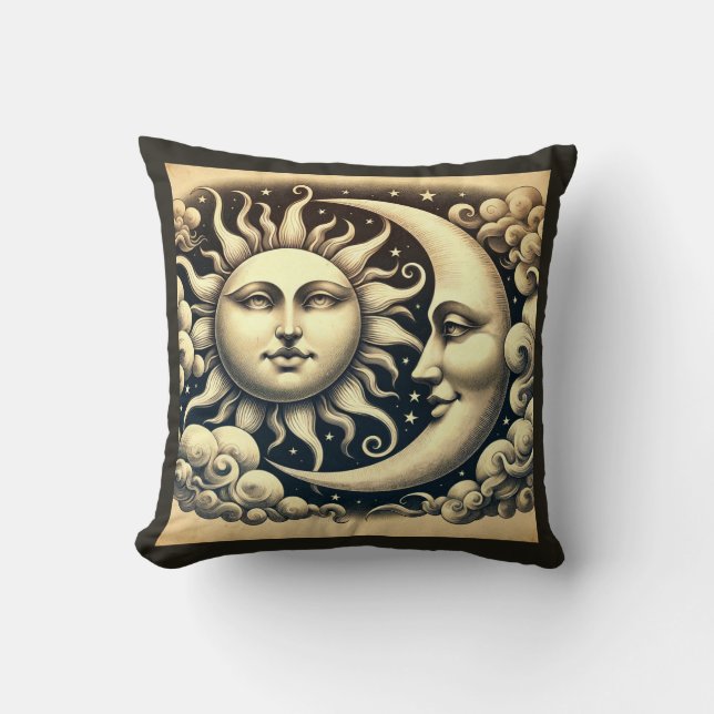Antieke Hemelse Zon & Maan  Kussen (Voorkant)