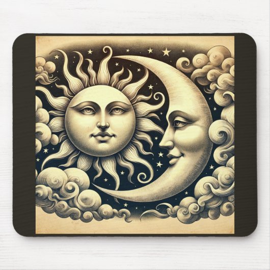 Antieke Hemelse Zon & Maan Muismat (Voorkant)