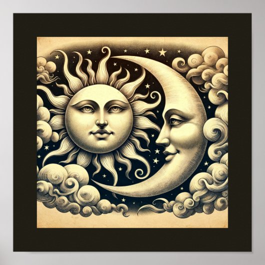 Antieke Hemelse Zon & Maan Poster (Voorkant)
