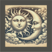 Antieke Hemelse Zon & Maan  Sticker (Voorkant)