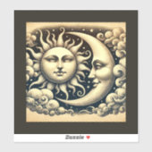 Antieke Hemelse Zon & Maan  Sticker (Vel)