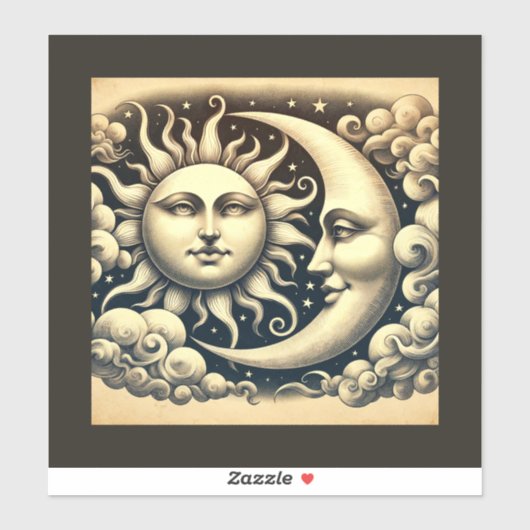 Antieke Hemelse Zon & Maan  Sticker (Vel)