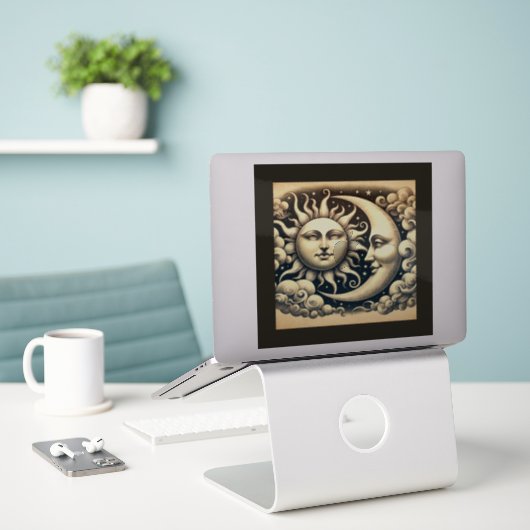 Antieke Hemelse Zon & Maan  Sticker (Laptop op bureau)