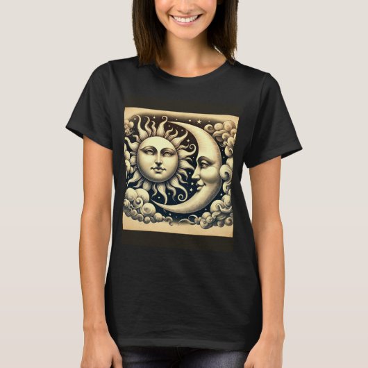 Antieke Hemelse Zon & Maan T-shirt (Voorkant)