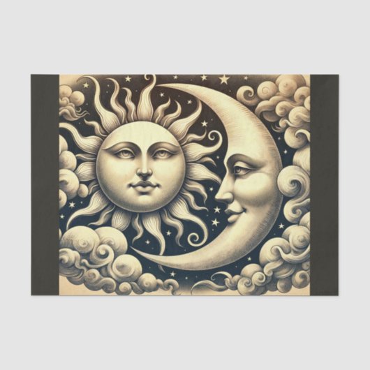 Antieke Hemelse Zon & Maan Tissuepapier (Voorkant)