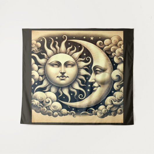 Antieke Hemelse Zon & Maan Wandkleed (Voorkant (horizontaal))