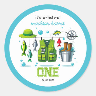 Antieke Hengel "O-Fish-Ally One" 1e Verjaardag Ronde Sticker