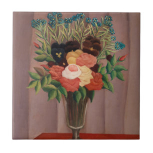 Antieke Henri Rousseau Franse bloemencottagecor Tegeltje