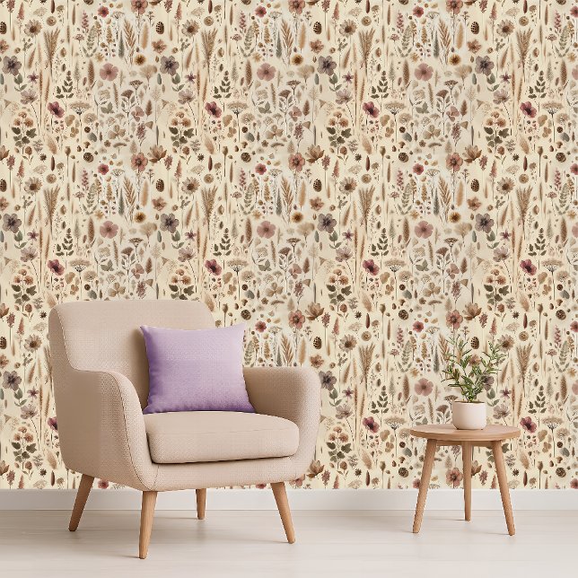 Antieke Herbarium Gedroogde Bloem Botanisch Behang (Vintage Herbarium Pressed Flower Wallpaper)